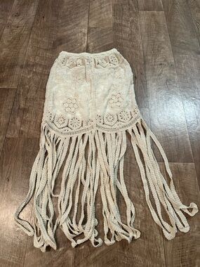 Boho Crochet Fringe Cream Skirt